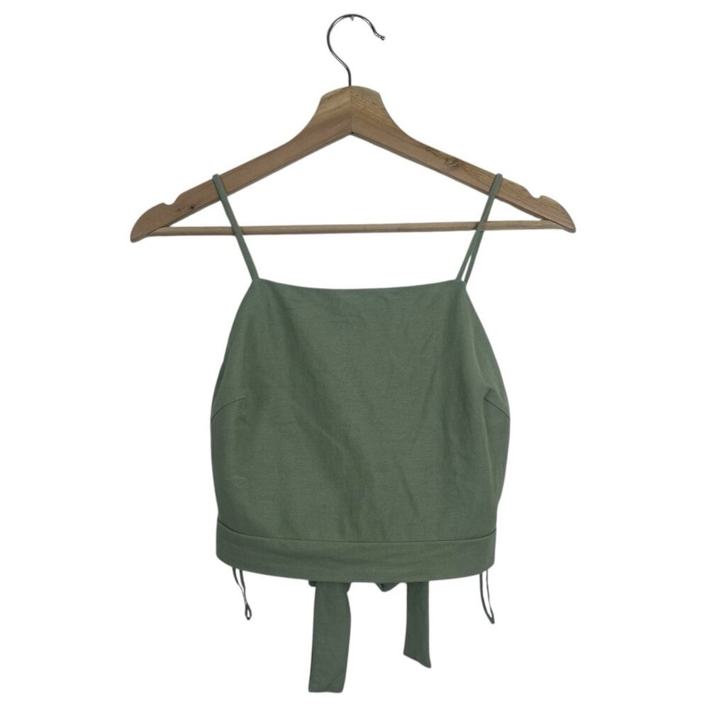 ZARA Crop Top Size Small Dusty Sage Green Sash Tie Wrap Open Back 0264/802/500 - Picture 3 of 11